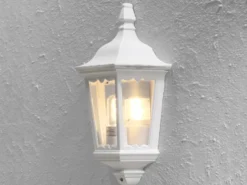 Außenwandleuchte Laternen Halbschale, E27, Aluminium Weiß, Höhe 44,5cm