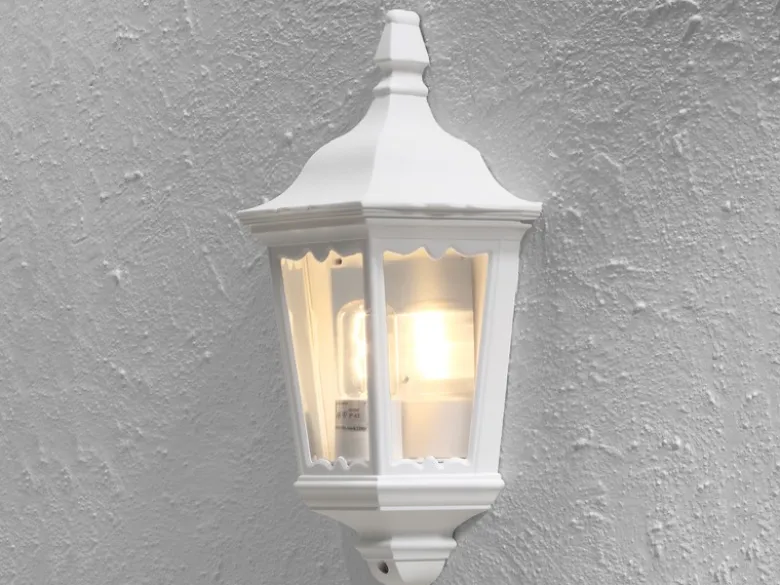 Außenwandleuchte Laternen Halbschale, E27, Aluminium Weiß, Höhe 44,5cm