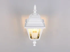 Außenwandleuchte Laterne stehend, Aluminium Weiß mit E27 LED, Höhe 34cm
