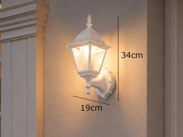 Außenwandleuchte Laterne stehend, Aluminium Weiß mit E27 LED, Höhe 34cm
