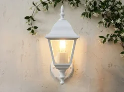 Außenwandleuchte Laterne stehend, Aluminium Weiß mit E27 LED, Höhe 34cm