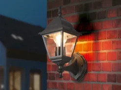 Außenwandleuchte Laterne stehend, Aluminium Schwarz mit E27 LED, Höhe 34cm