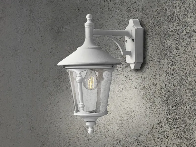 Außenwandleuchte LED Laterne hängend Aluminium Weiß, Höhe 44cm