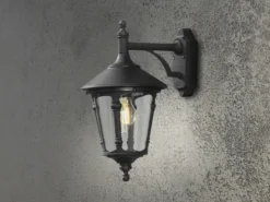 Außenwandleuchte LED Laterne hängend Aluminium Schwarz, Höhe 44cm