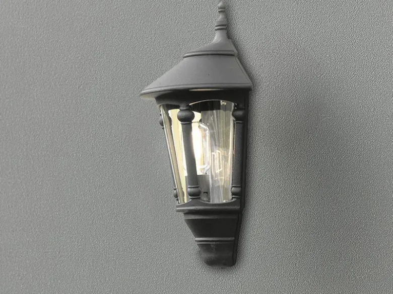 Außenwandleuchte LED Laterne Halbschale Aluminium Schwarz, Höhe 44cm