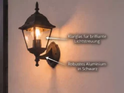 Außenwandleuchte LIVENZA Laterne stehend, Aluminium Schwarz, Höhe 34cm