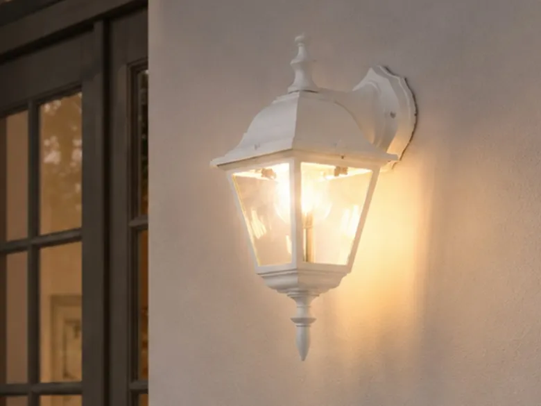 Außenwandleuchte LIVENZA Laterne hängend Aluminium Weiß, Höhe 34cm