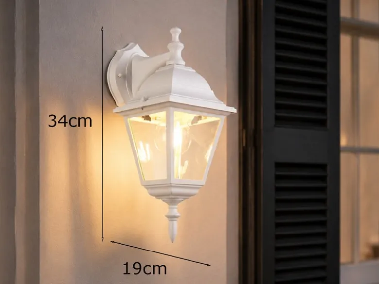 Außenwandleuchte LIVENZA Laterne hängend Aluminium Weiß, Höhe 34cm