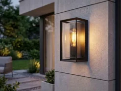 Außenwandleuchte LOGANA Laterne aus Aluminium in Schwarz, Höhe 25cm