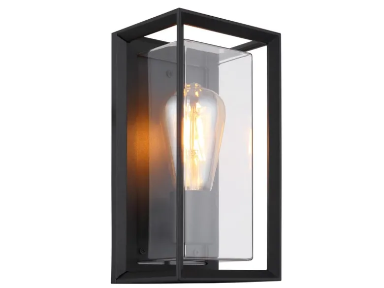 Außenwandleuchte LOGANA Laterne aus Aluminium in Schwarz, Höhe 25cm