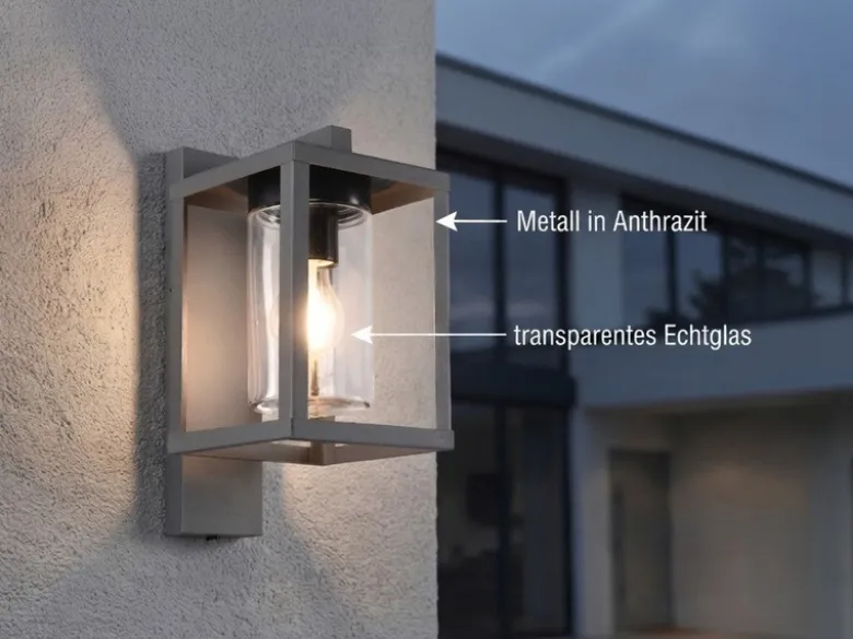 Außenwandleuchte LUNGA Anthrazit in Laternenoptik, Höhe 33cm