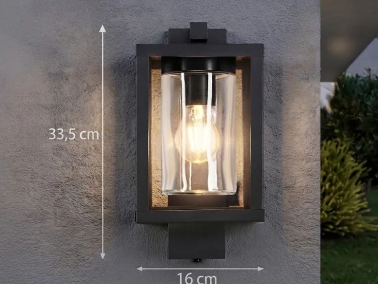 Außenwandleuchte LUNGA Anthrazit in Laternenoptik, Höhe 33cm