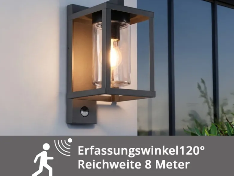 Außenwandleuchte LUNGA mit Bewegungsmelder, Laterne Anthrazit Höhe 33cm