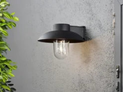 Außenwandleuchte MANI aus Aluminium Schwarz & Klarglas, Höhe 21cm