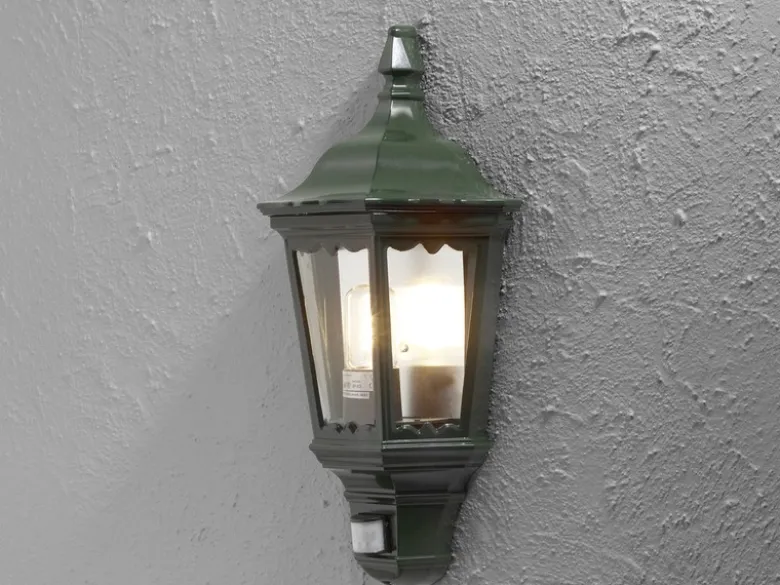 Außenwandleuchte mit Bewegungsmelder E27 Laternen Halbschale, Grün Höhe 49,5cm