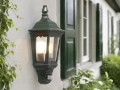 Außenwandleuchte mit Bewegungsmelder E27 Laternen Halbschale, Grün Höhe 49,5cm