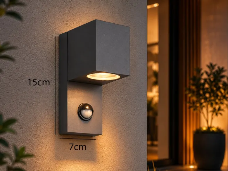 Außenwandleuchte mit Bewegungsmelder, Downlight Anthrazit eckig mit GU10 LED