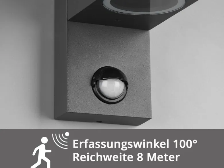 Außenwandleuchte mit Bewegungsmelder, Downlight Anthrazit eckig mit GU10 LED
