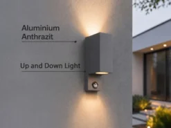 Außenwandleuchte mit Bewegungsmelder, Up and Down Anthrazit eckig mit GU10 LED