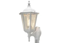 Außenwandleuchte mit Bewegungsmelder, antike E27 LED Wandlaterne, Weiß Höhe 48cm