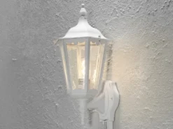 Außenwandleuchte mit Bewegungsmelder, antike E27 LED Wandlaterne, Weiß Höhe 48cm