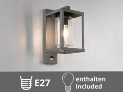 Außenwandleuchte mit Bewegungsmelder & E27 LED Laterne Anthrazit, Höhe 33cm