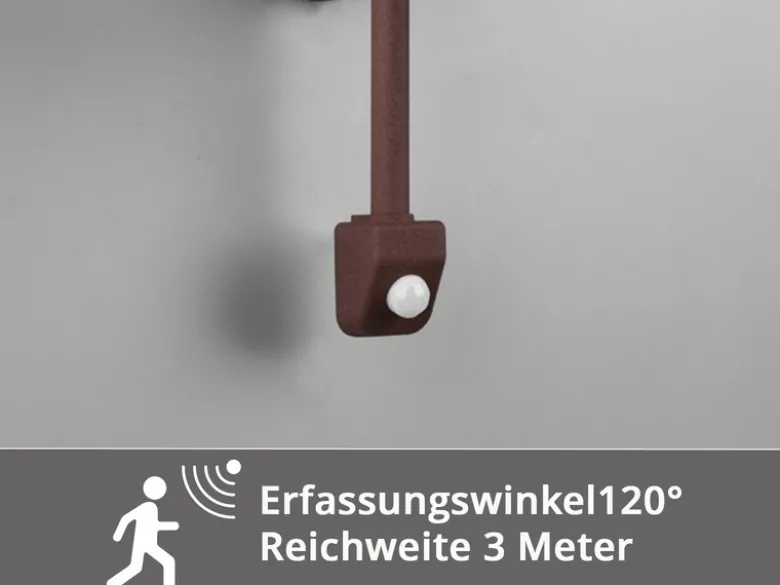 Außenwandleuchte mit Bewegungsmelder & E27 LED Landhausstil Rostoptik, Höhe 45cm