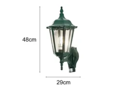 Außenwandleuchte mit Bewegungsmelder, antike E27 LED Wandlaterne, Grün Höhe 48cm