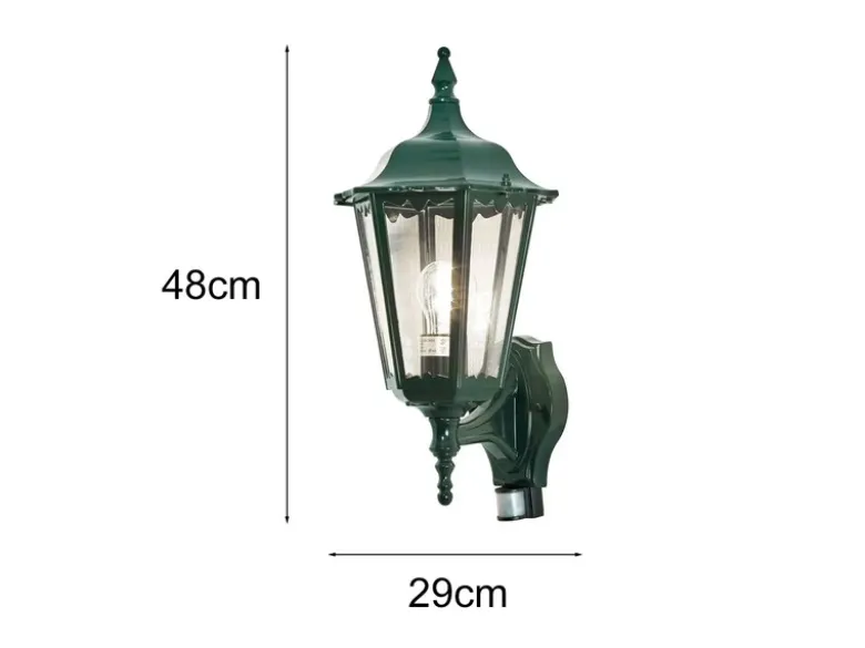 Außenwandleuchte mit Bewegungsmelder, antike E27 LED Wandlaterne, Grün Höhe 48cm