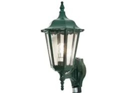 Außenwandleuchte mit Bewegungsmelder, antike E27 LED Wandlaterne, Grün Höhe 48cm
