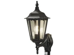 Außenwandleuchte mit Bewegungsmelder, E27 LED Wandlaterne, Schwarz, Höhe 48cm
