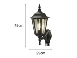 Außenwandleuchte mit Bewegungsmelder, E27 LED Wandlaterne, Schwarz, Höhe 48cm