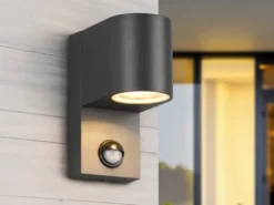 Außenwandleuchte mit Bewegungsmelder, Downlight Anthrazit rund mit GU10 LED