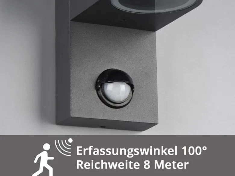 Außenwandleuchte mit Bewegungsmelder, Up and Down Anthrazit rund mit GU10 LED