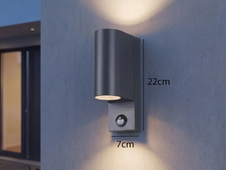 Außenwandleuchte mit Bewegungsmelder, Up and Down Anthrazit rund mit GU10 LED