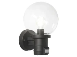 Außenwandleuchte NEMI mit Bewegungsmelder, Schwarz mit Glas Kugel Ø 20cm