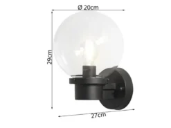 Außenwandleuchte NEMI, Schwarz, Höhe 29cm mit Glas Kugel Ø 20cm