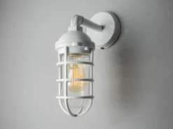 Außenwandleuchte OLBIA aus Aluminium Weiß & Klarglas, Höhe 33cm