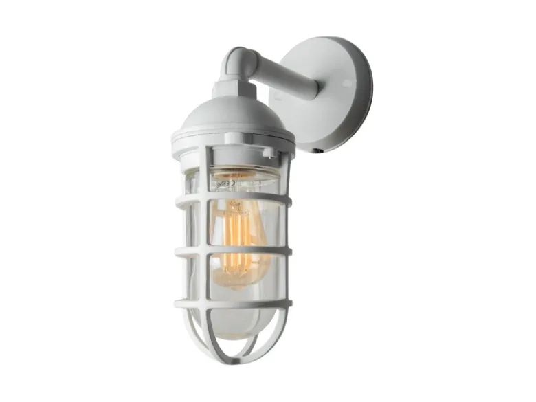 Außenwandleuchte OLBIA aus Aluminium Weiß & Klarglas, Höhe 33cm