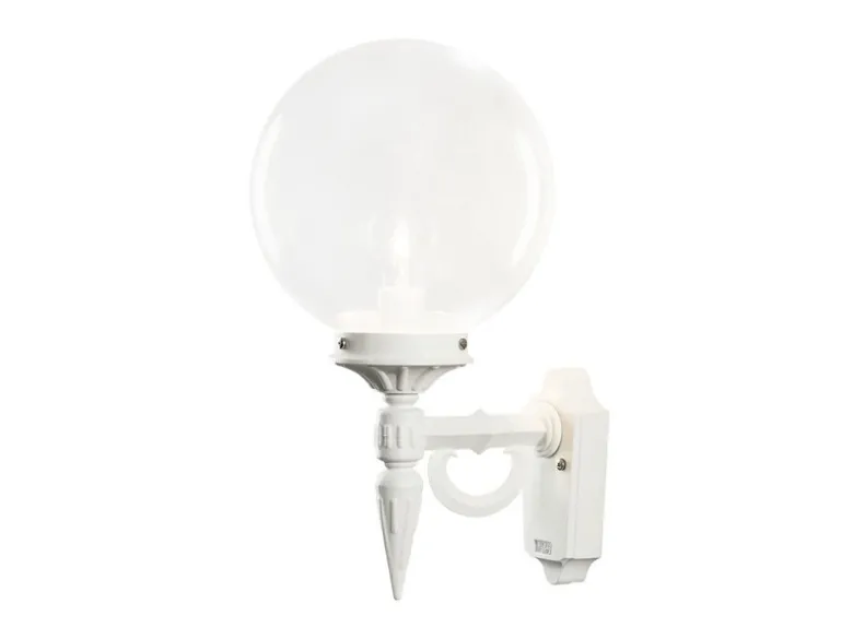 Außenwandleuchte ORION Aluminium Weiß mit Glaskugel, Höhe 44cm
