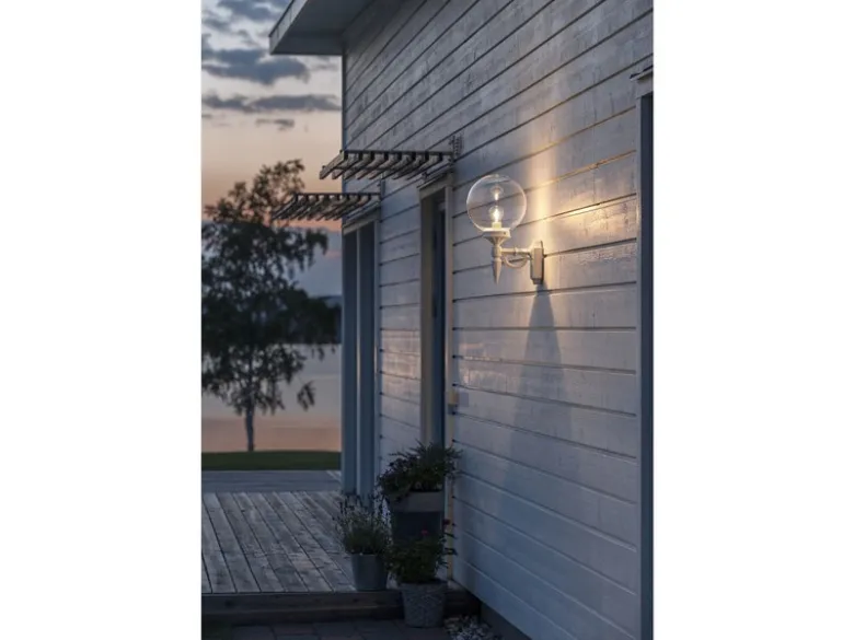 Außenwandleuchte ORION Aluminium Weiß mit Glaskugel, Höhe 44cm