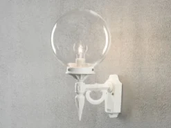 Außenwandleuchte ORION Aluminium Weiß mit Glaskugel, Höhe 44cm