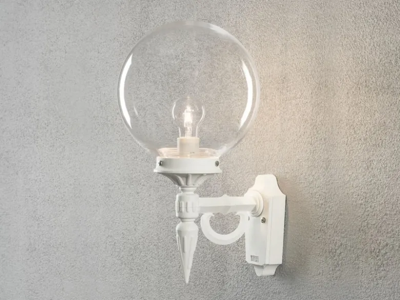 Außenwandleuchte ORION Aluminium Weiß mit Glaskugel, Höhe 44cm