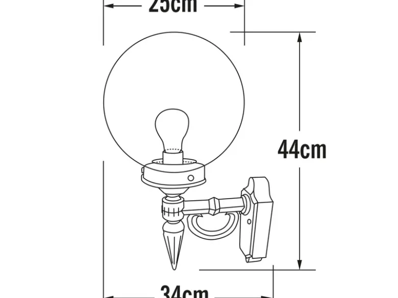 Außenwandleuchte ORION Aluminium Schwarz mit Glaskugel, Höhe 44cm