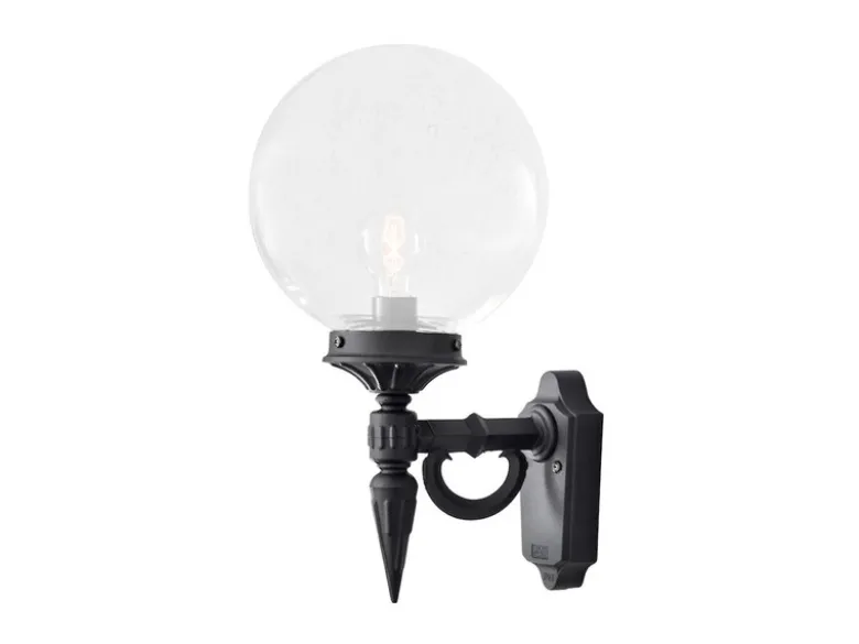 Außenwandleuchte ORION Aluminium Schwarz mit Glaskugel, Höhe 44cm