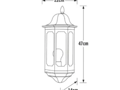 Außenwandleuchte PALLAS Halbschale Aluminium Schwarz, Höhe 47cm