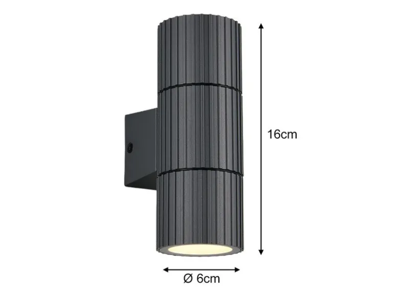 Außenwandleuchte PARANA Up and Down Anthrazit geriffelt, Höhe 16cm