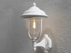 Außenwandleuchte PARMA Landhausstil Laterne stehend, Weiß, Höhe 43cm