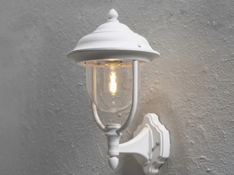 Außenwandleuchte PARMA Landhausstil Laterne stehend, Weiß, Höhe 43cm