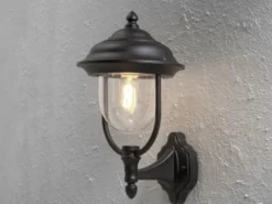 Außenwandleuchte PARMA Landhausstil Laterne stehend, Schwarz, Höhe 43cm